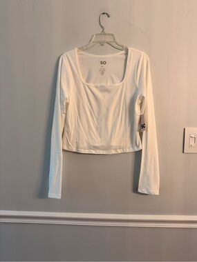 SO White Long-Sleeve Square Neck Crop Top